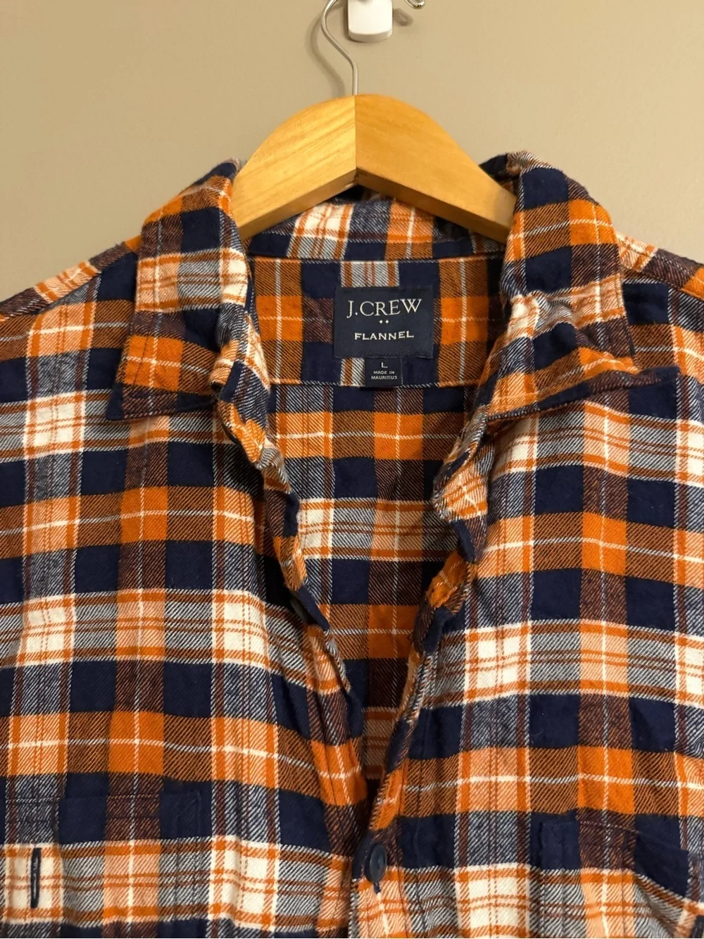 J. Crew Navy and Orange Plaid Flannel Shirt